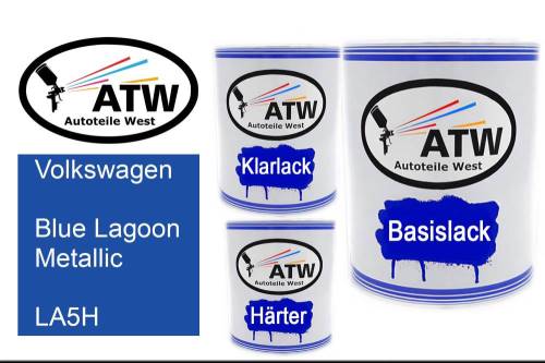 Volkswagen, Blue Lagoon Metallic, LA5H: 1L Lackdose + 1L Klarlack + 500ml Härter - Set, von ATW Autoteile West.